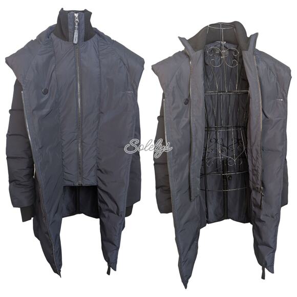 Mackage Kay Down Water Resistant Long Hooded Signature Collar Coat Navy Blue XS - Picture 7 of 14